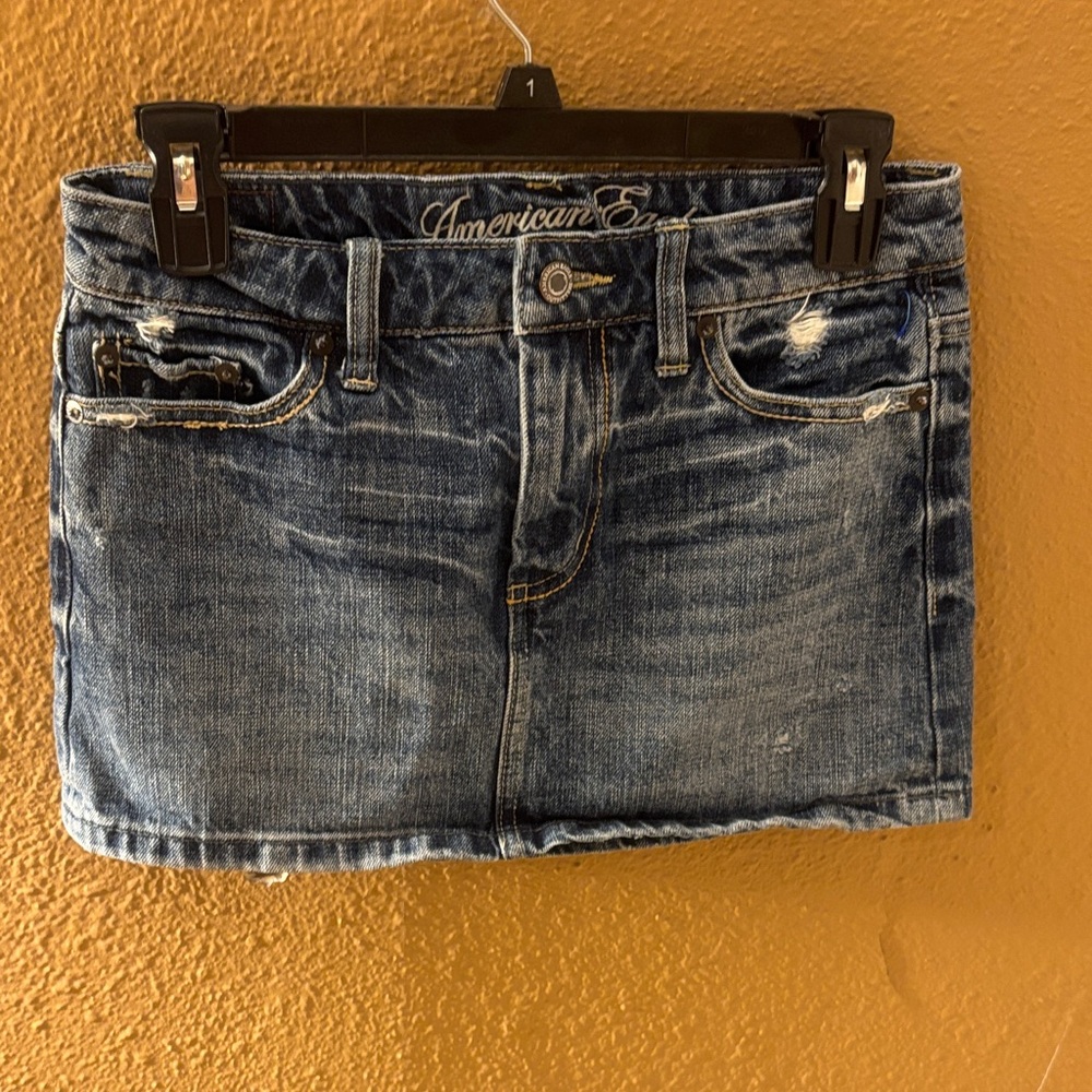 American Eagle Outfitters Blue Distressed Denim Skirt